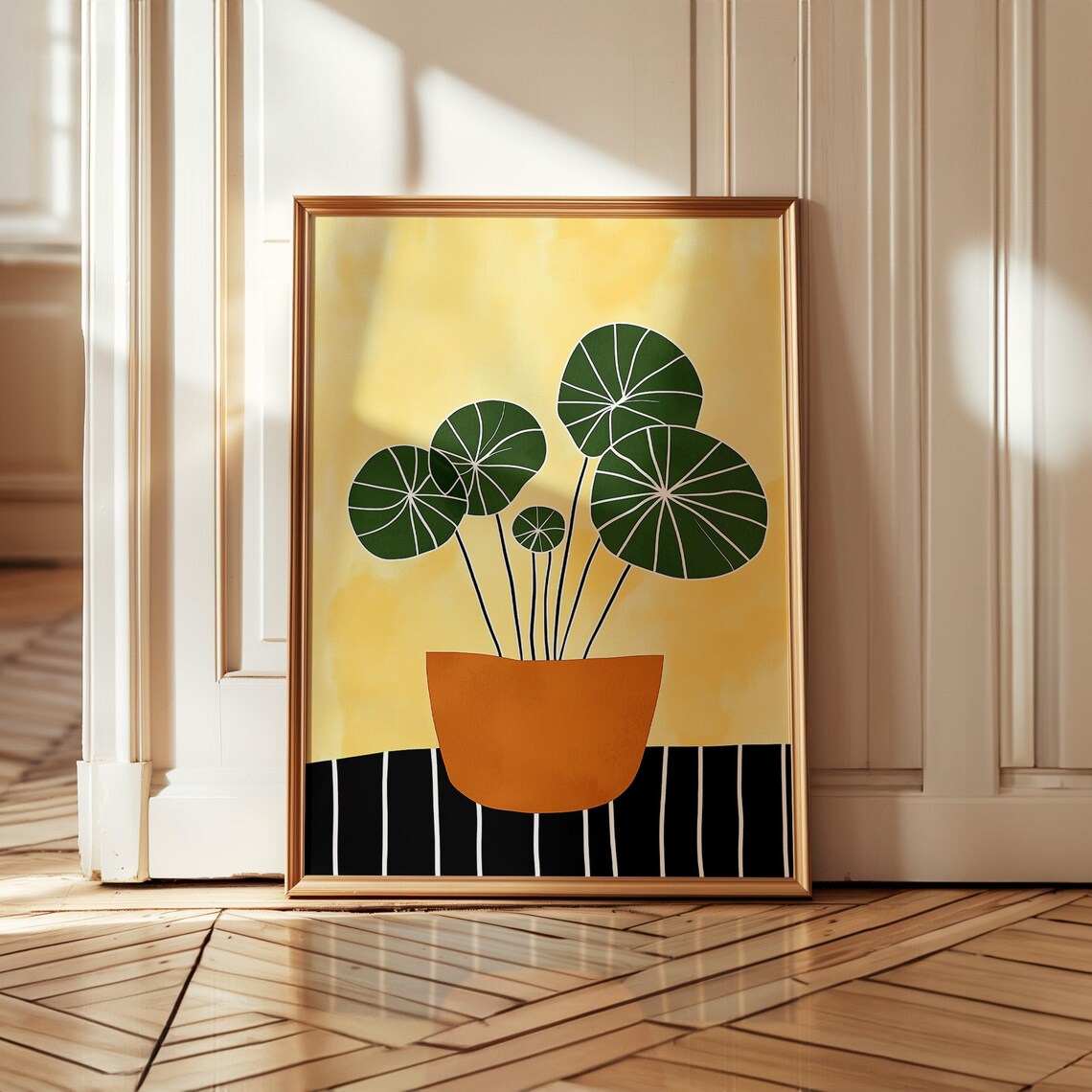 Minimalist Potted Plant Round Green Leaves Terracotta Pot Art Poster