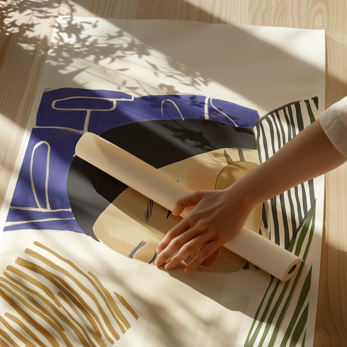 Sleeping Woman Portrait With Blue Pillow And Gold Accents Art Poster - Image 2