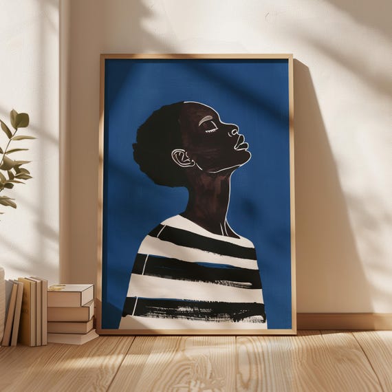 Abstract People Blue Wall Art Print, Nordic Minimalist