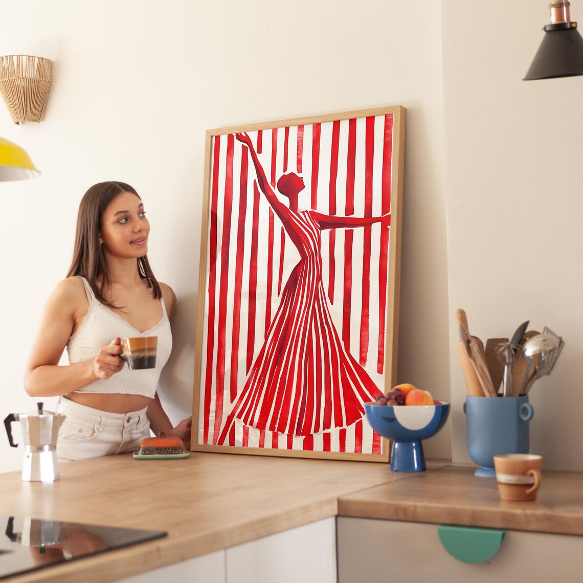 Red Striped Dress Art Print, Minimalist Fashion Silhouette - Image 2
