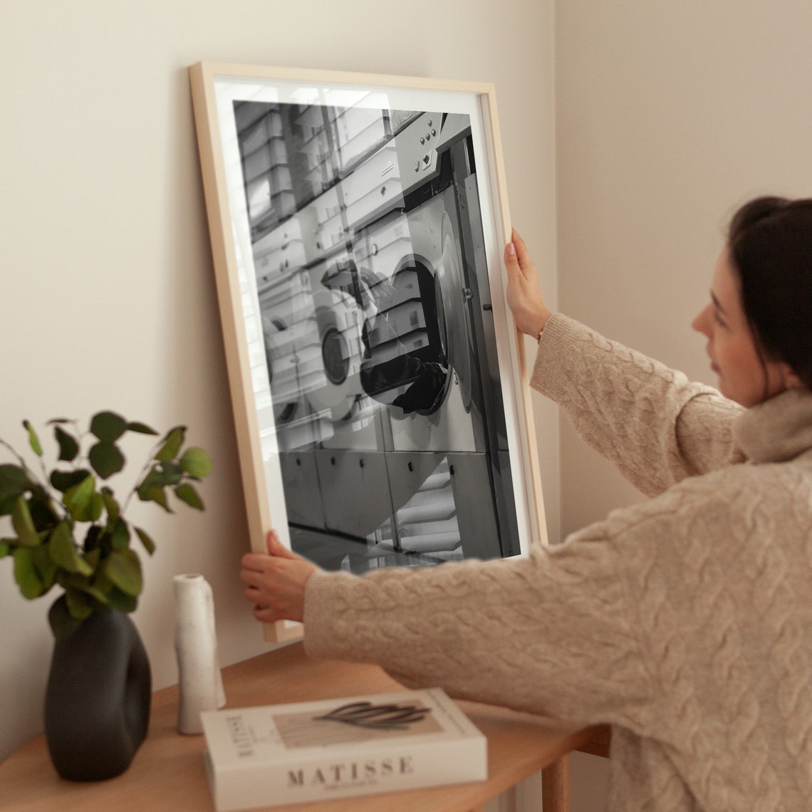 Quirky Laundromat Washing Machine Photo Black White Urban Poster - Image 2