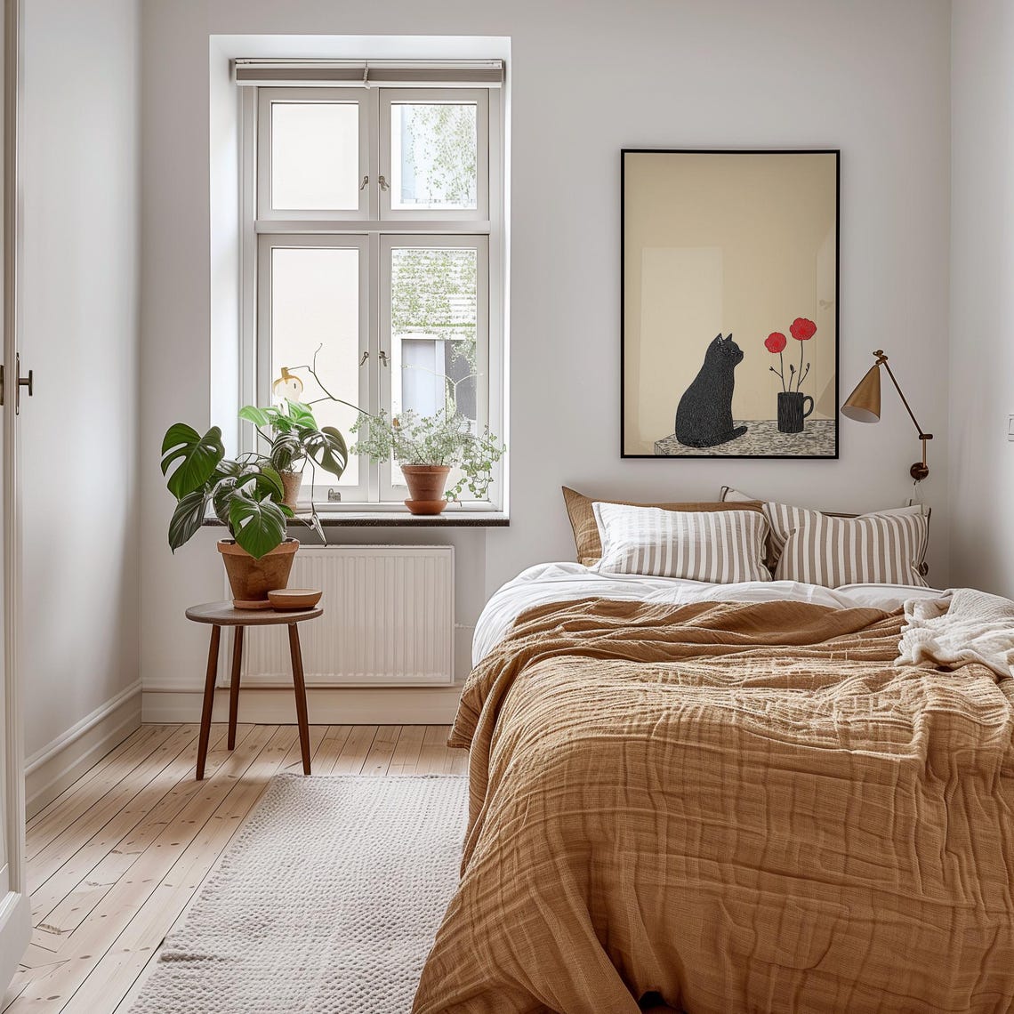 Black Cat and Red Poppies Minimalist Line Illustration Poster - Image 3