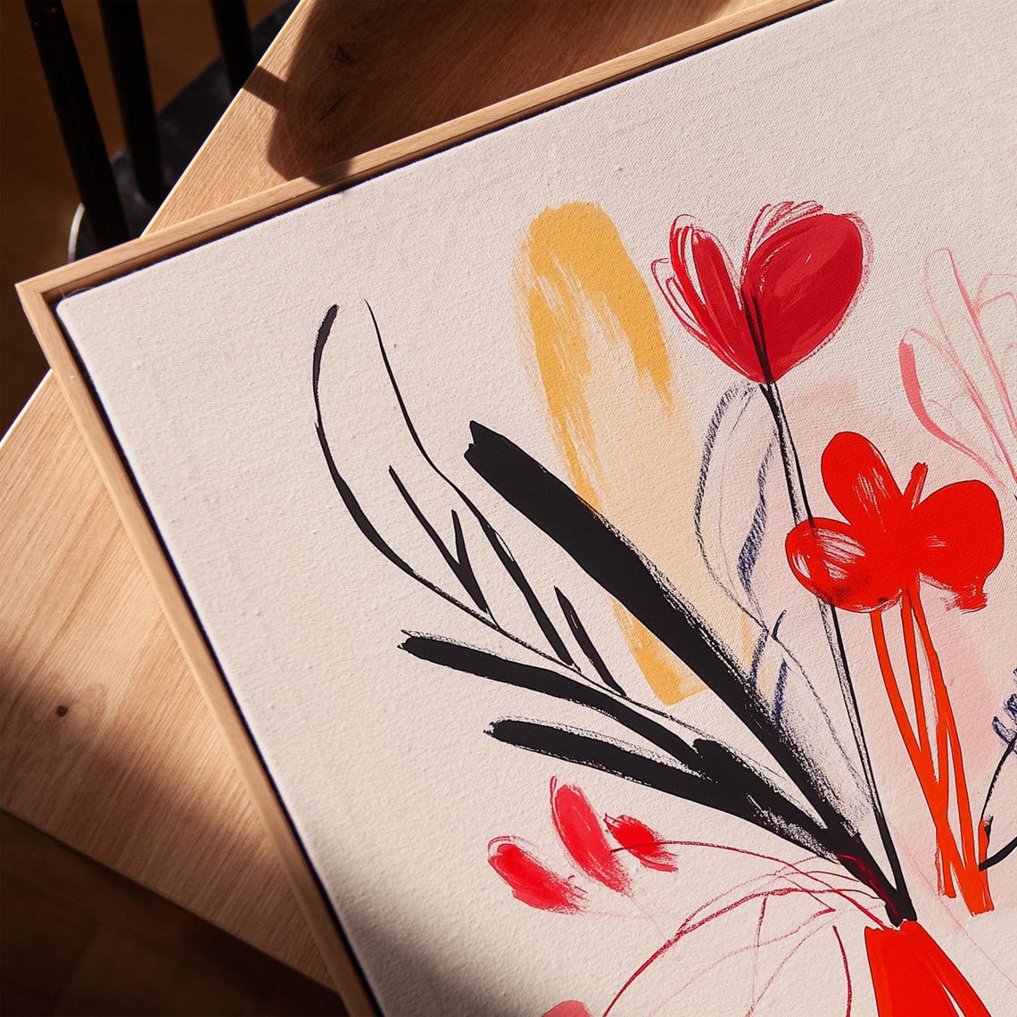 Abstract Red Tulip Bouquet Bold Brushstroke Floral Art Poster - Image 3