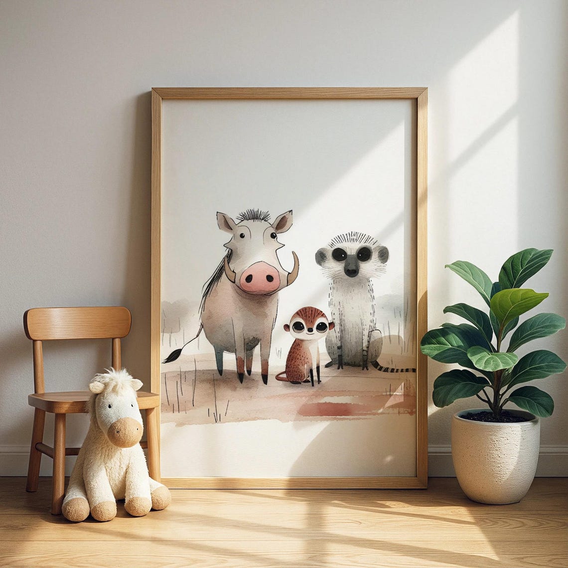 Safari Friends Wall Art Warthogmeerkatbaboon Nursery Illustration Baby Room Decor