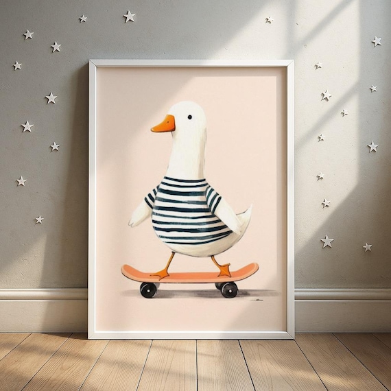 Striped Skateboard Duck Nursery Print On Illustration Baby Room Decor