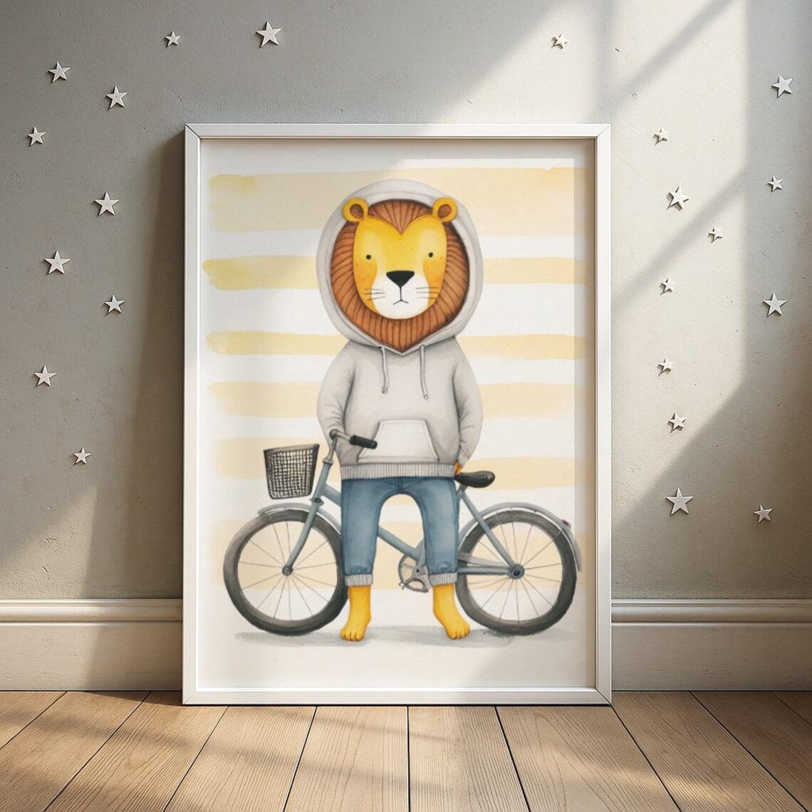 Bicycle Lion Nursery Print Cozy Cub On Bike Illustration Kids Room Decor
