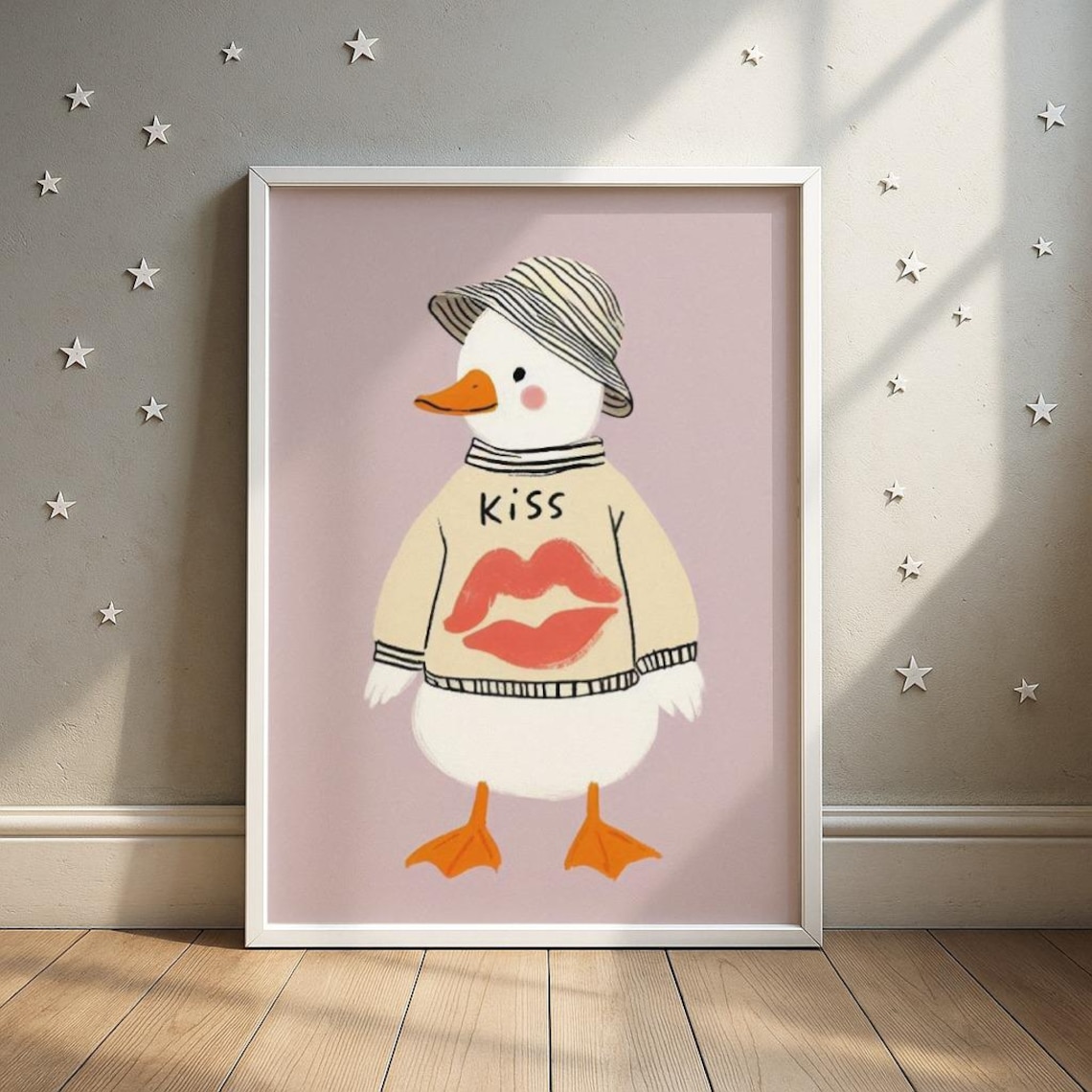 Kiss Sweater Duck Trendy Duckling in Bucket Hat Cute Nursery Poster
