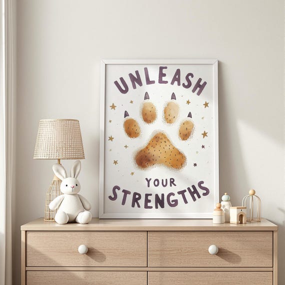 Unleash Your Strength Paw Print Motivational Poster Animal Wall Art