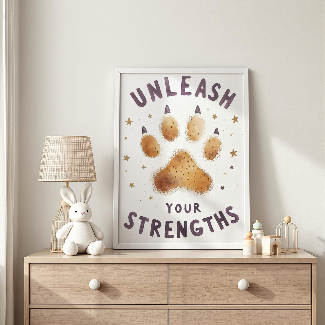 Unleash Your Strengths Watercolor Paw Motivational Quote Poster