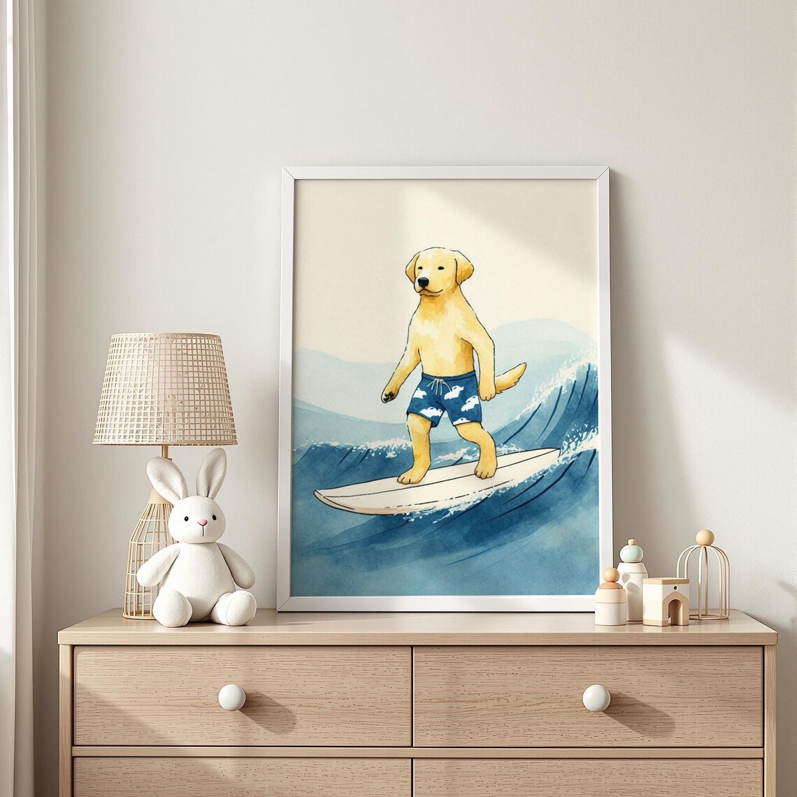 Surfing Dog Print Beach Puppy Nursery Art Kids Room Decor Wall