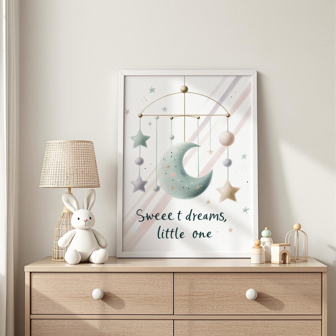 Sweet Dreams Little One Moon Mobile Art Bedtime Nursery Wall Decor