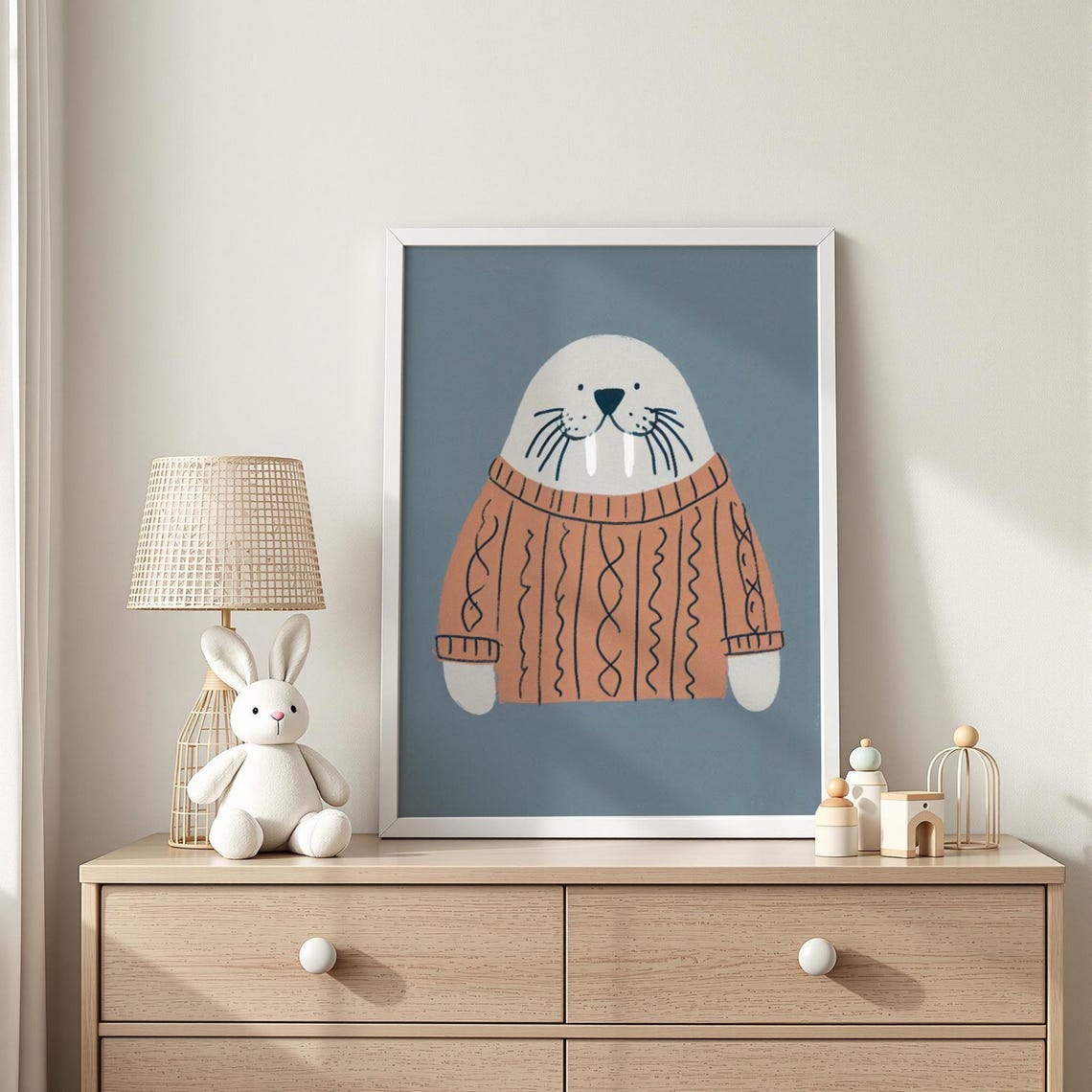 Walrus In Cableknit Sweater Art Cozy Nursery Poster
