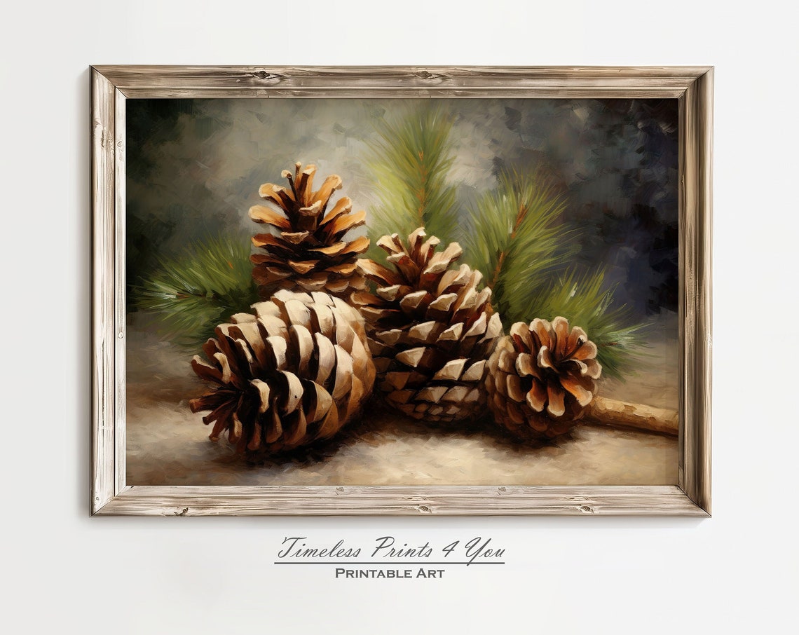 Pinecone Art Print Decor Pine Cone Cones Winter Scene Wall