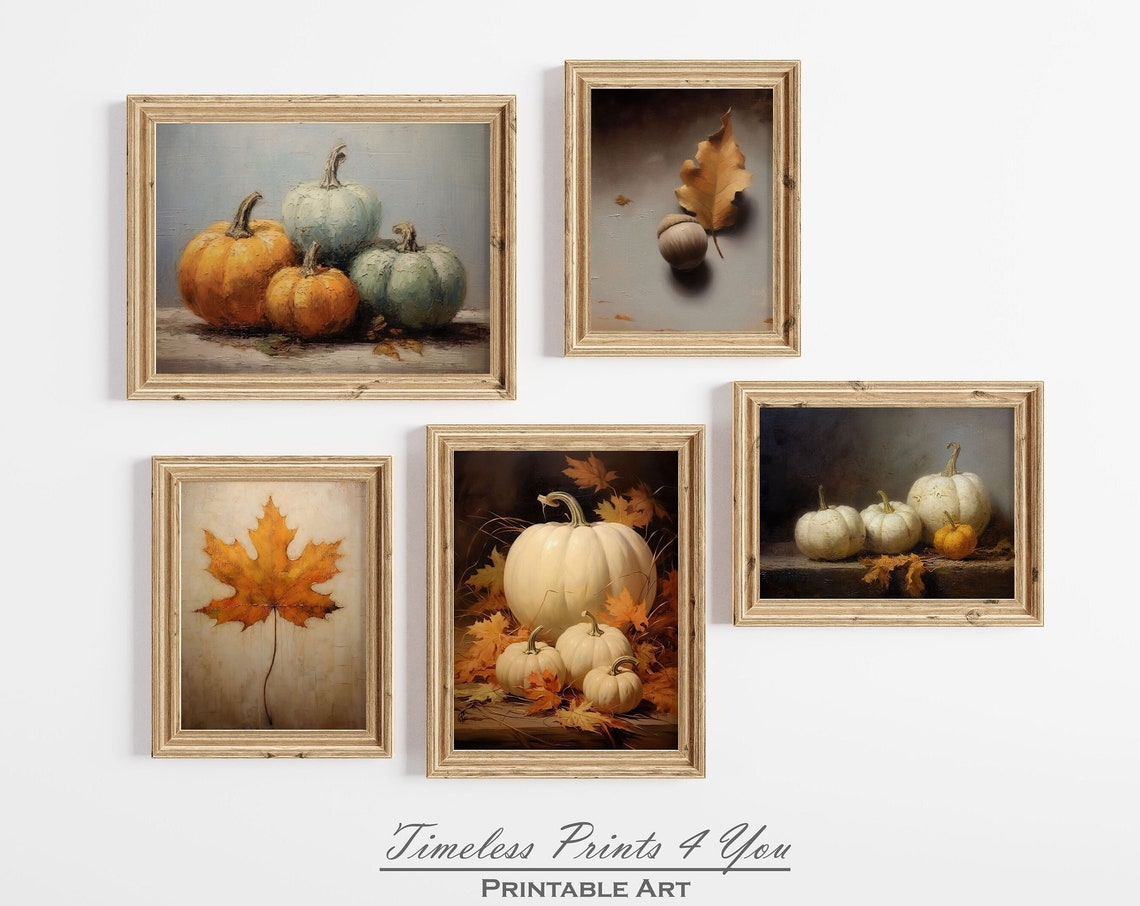 Fall Wall Art Set Rustic Pumpkin Print Prints