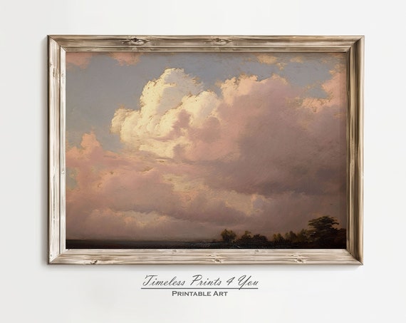 Clouds Vintage Print Pink Wall Art Painting Cloud