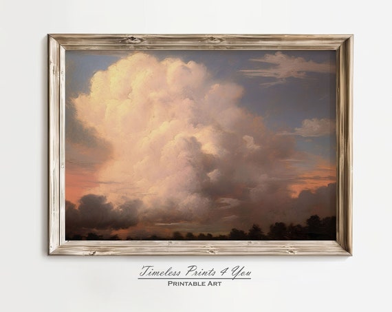 Pink Clouds Wall Art Vintage Print Painting Cloud