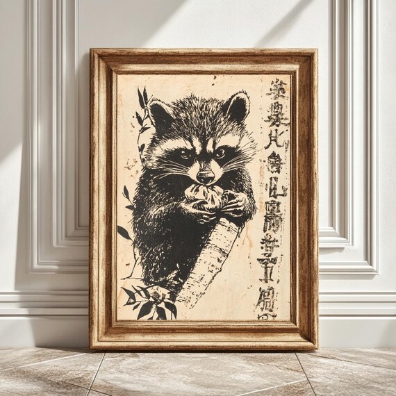 Vintage Raccoon Illustration, Rebellious Raccoon Art Print