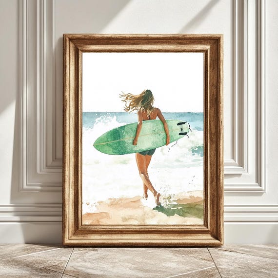 Girl With Surfboard, Beach Wall Art