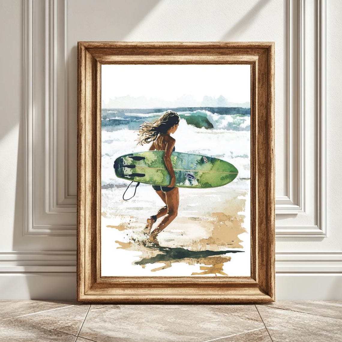 Girl With Surfboard, Beach Wall Art