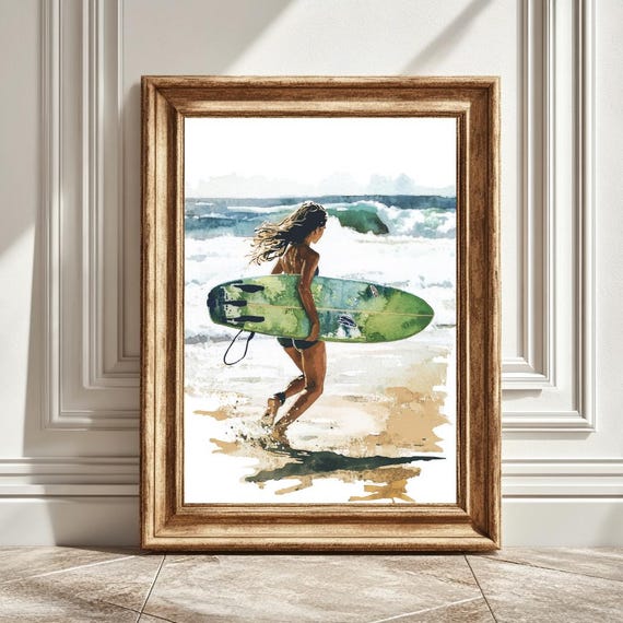 Girl With Surfboard, Beach Wall Art