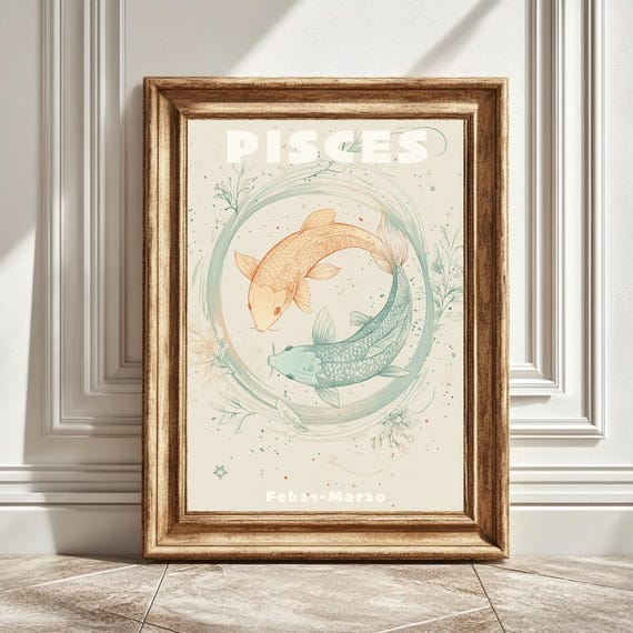Pastel Pisces Astrology Art Print, Horoscope Decor