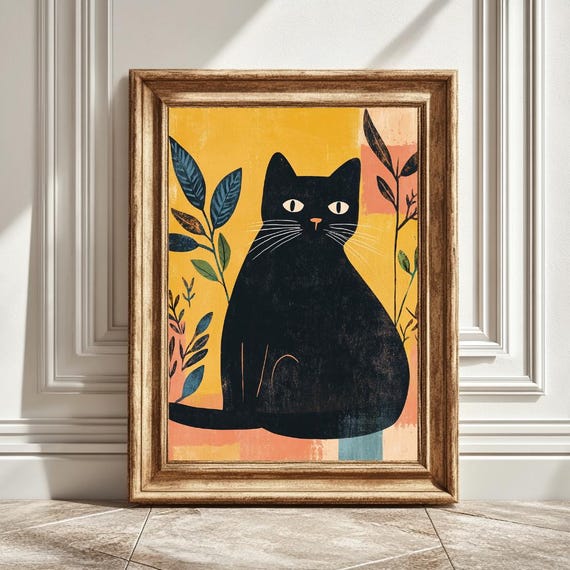 Matisse Inspired Black Cat, Modern Art Print