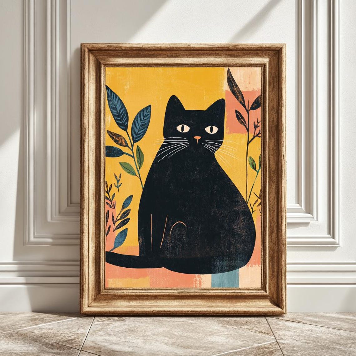 Matisse Inspired Black Cat, Modern Art Print