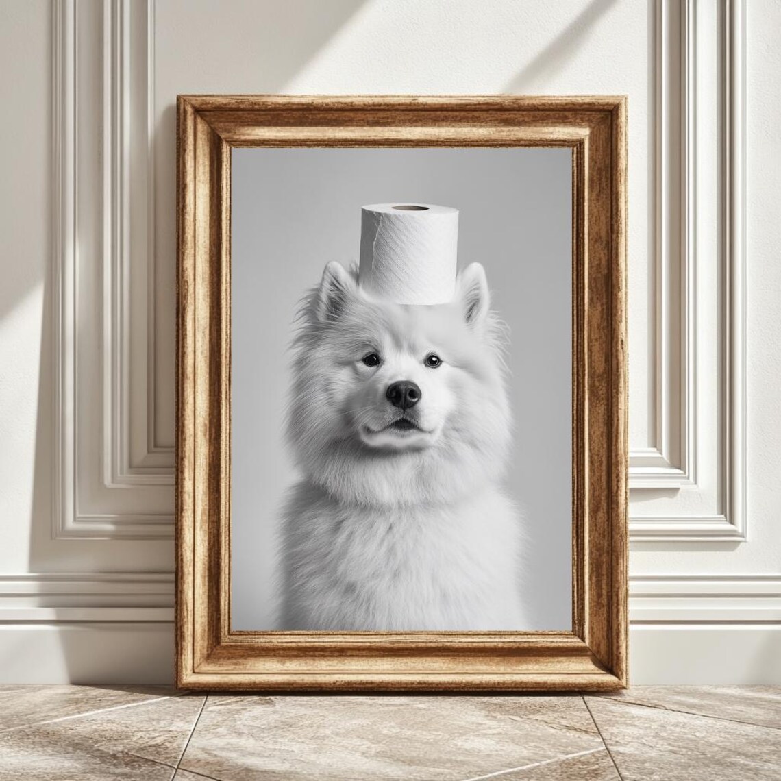 Samoyed Toilet Roll Print, Funny Bathroom Decor