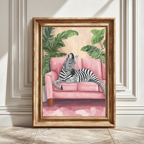 Zebra On A Couch, Hand Drawn Watercolour Art Print