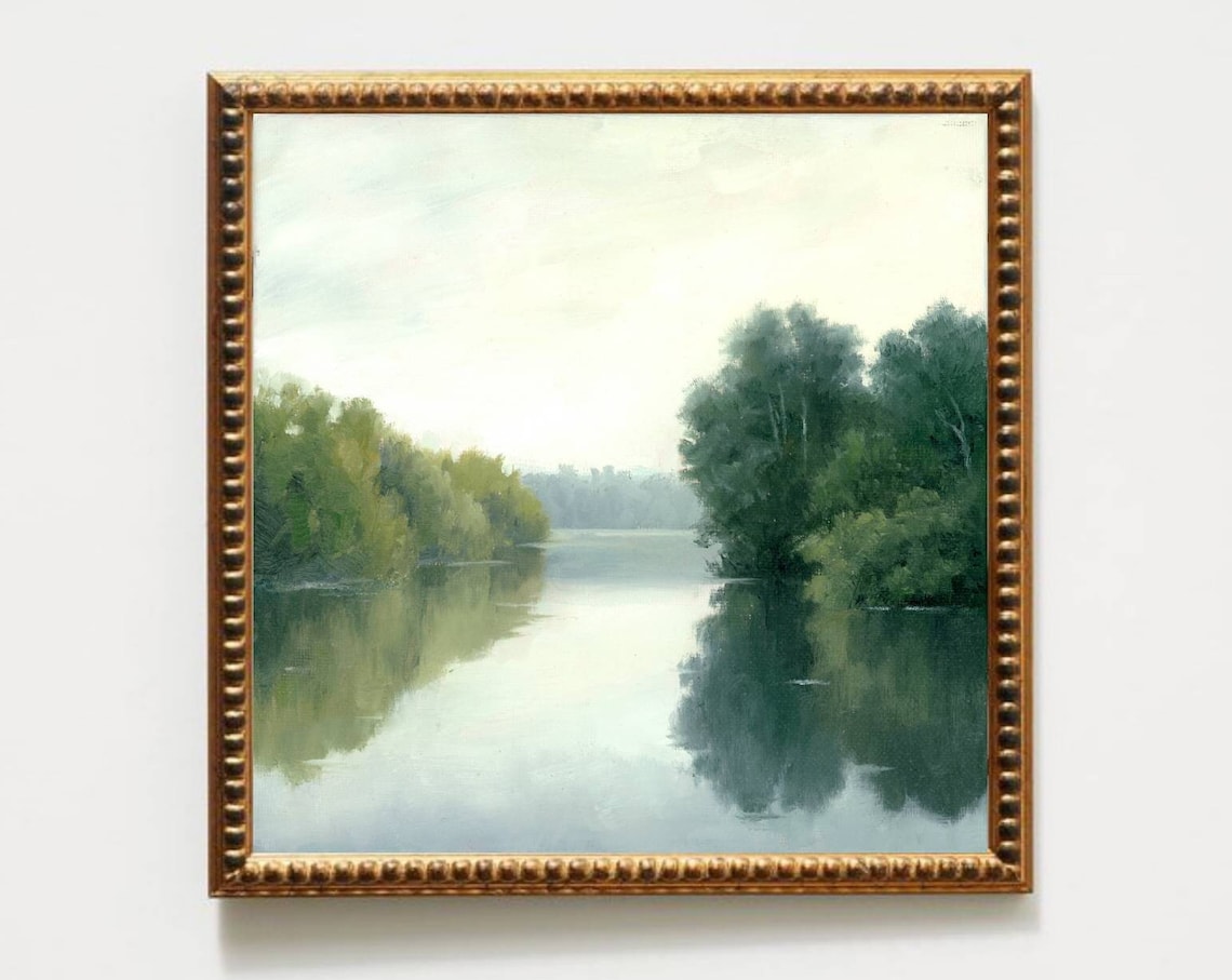 Misty Lake Oil Painting Landscape Art Print