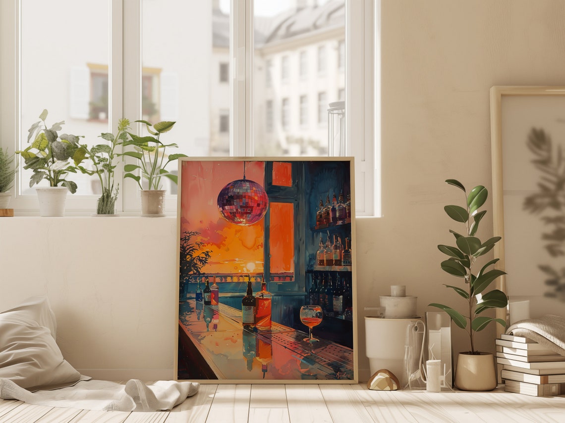 Retro Disco Ball Bar Cart Art Print - Image 2