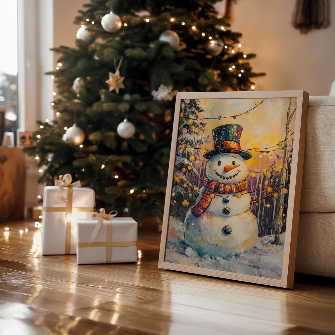 Snowman Winter Holiday Print, Vintage Christmas Painting - Image 4