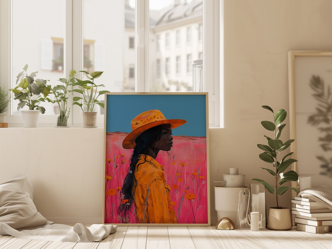 Black Girl Cowgirl Retro Western Wall Art Print - Image 3