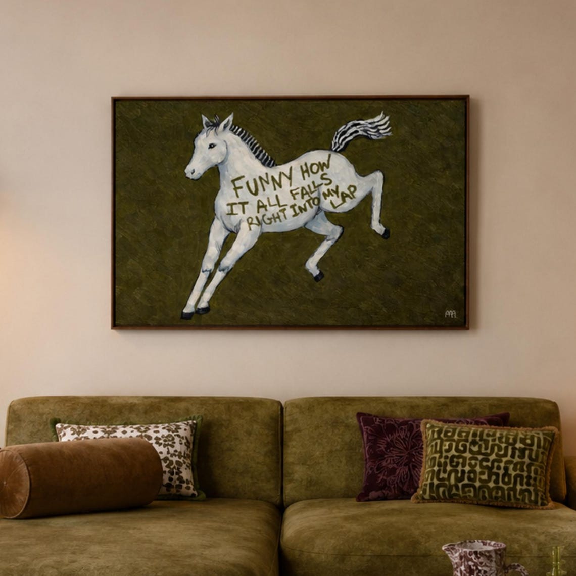 White Horse Funny Quote All Falls Into My Lap Whimsical Art Poster