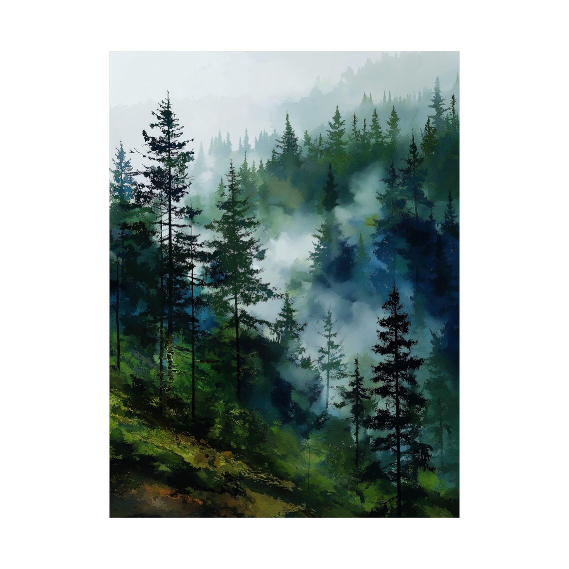 Peaceful Forest Landscape, Watercolor Mountain Poster