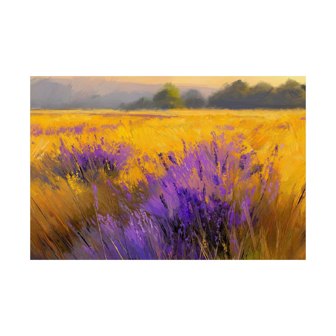 Golden Lavender Field, Impressionist Floral Landscape