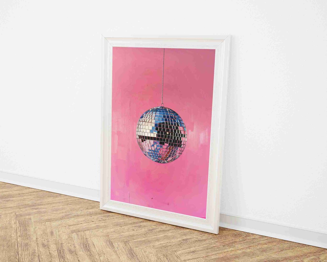 Mirror Ball Pink Print, Coquette Eclectic Style Art Print