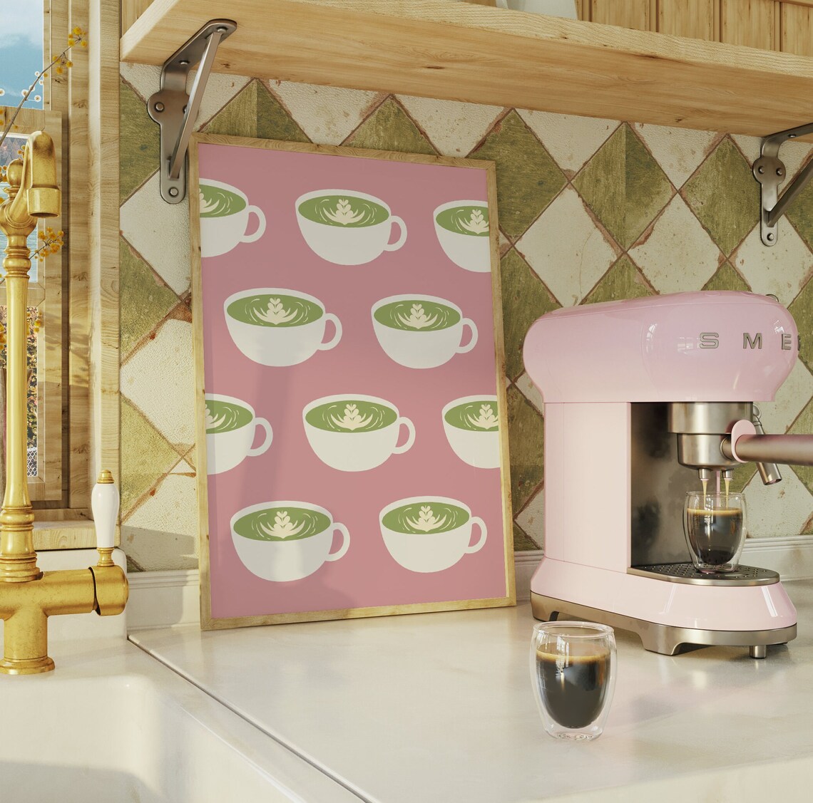 Matcha Latte Tea Drink Pattern Poster - Image 2