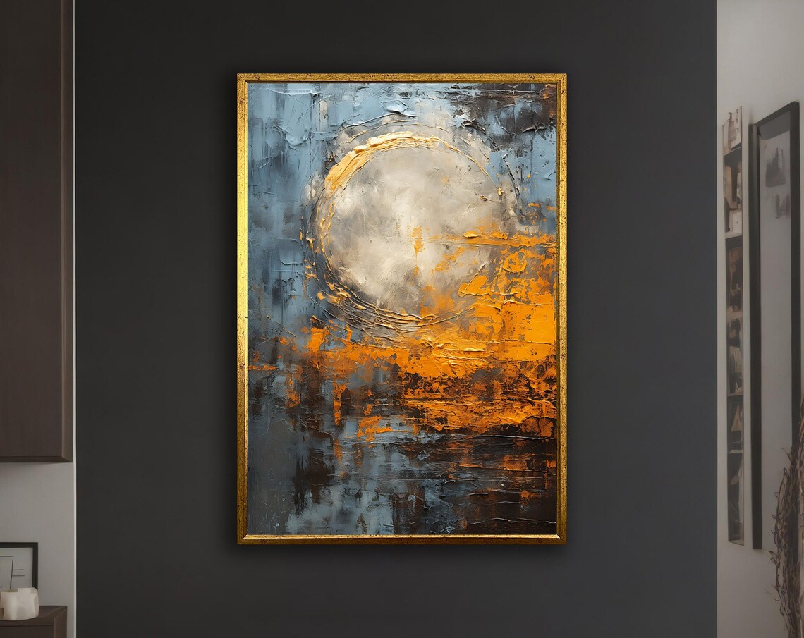 Orange Grey Abstract Art Print, Modern Colorful Decor