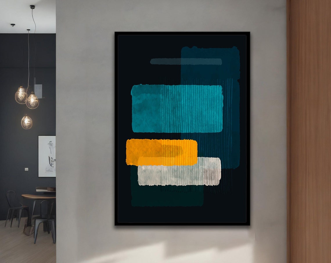Turquoise Yellow White Brushstroke Abstract Rothko Style Modern Poster