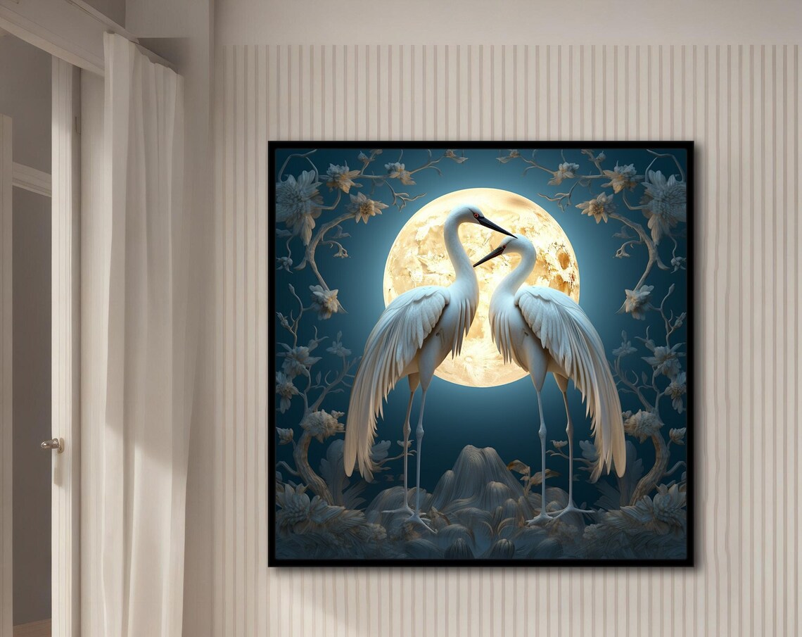 Storks In Love Painting, Living Room Art Print