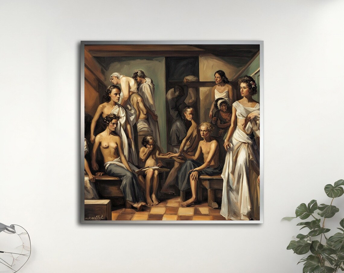 Classical Women White Drapery Vintage Oil Painting Style Historic Wall Art