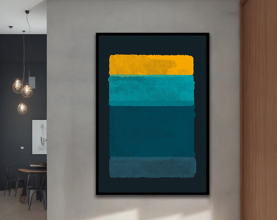 Golden Yellow Turquoise Teal Horizontal Bands Abstract Art Poster