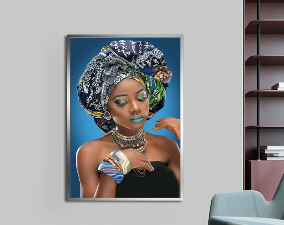 African Fancy Woman Portrait Painting Abstract Woman Wall Art Modern Decor Ideas For Home And Office With Different Frame Options