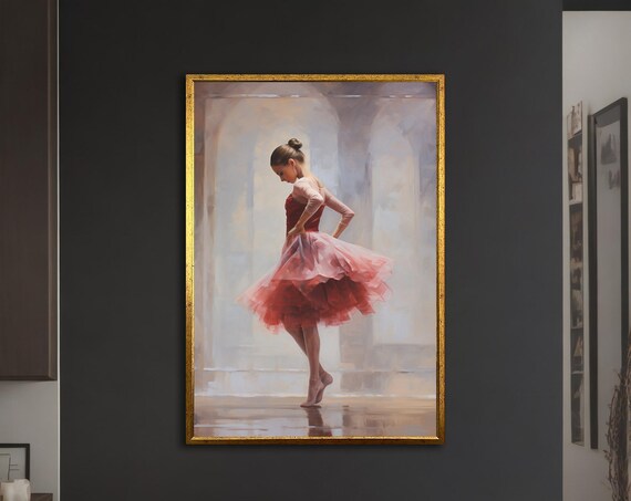 Ballerina Red Tutu Classical Pose Soft Impressionist Dance Painting Poster