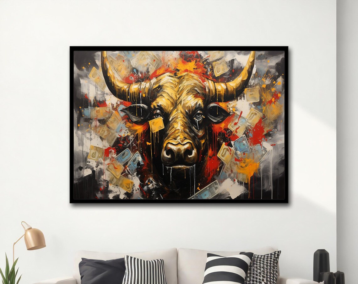 Bull Portrait Prints Wall Art Matador Bull Fighting Animal Poster Farmer Art Colorful Bull Highland Cow Big Bull Art