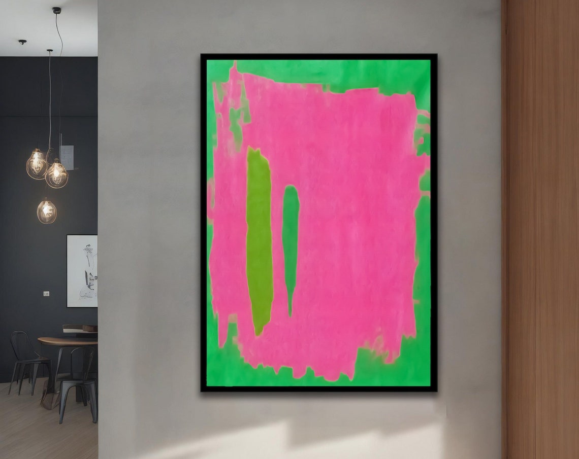 Mark Rothko Style Vivid Neon Pink Green Bold Color Field Wall Art