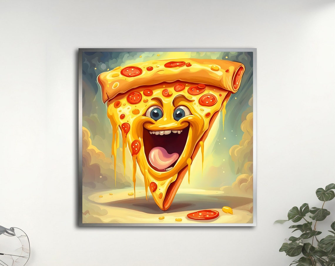 Happy Smiling Pizza Slice Cartoon Pepperoni Melting Cheese Art Print