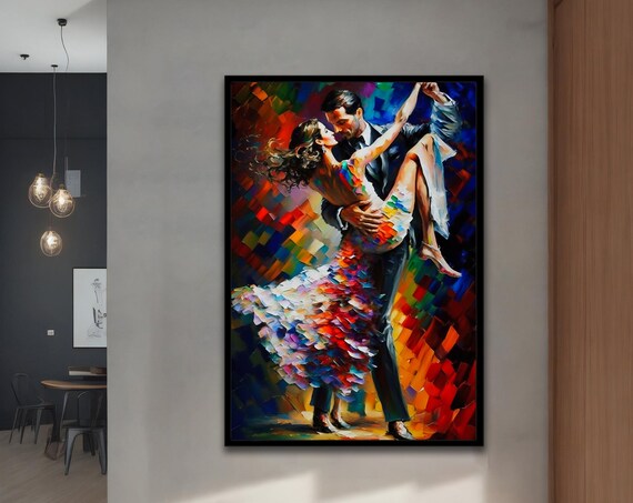 Passionate Dancing Couple Lift Colorful Palette Knife Dance Art Poster