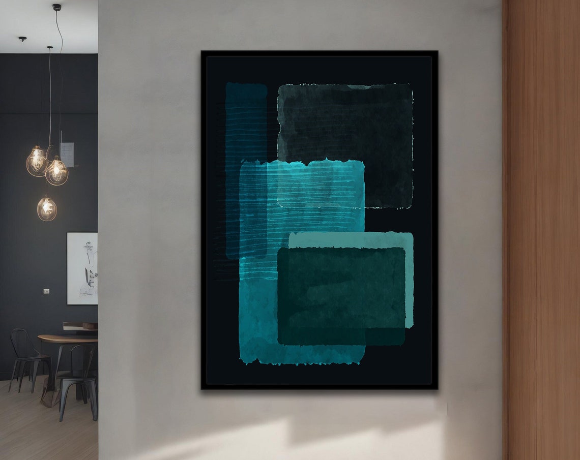 Dark Green Teal Layered Rectangles Abstract Rothko Style Modern Poster